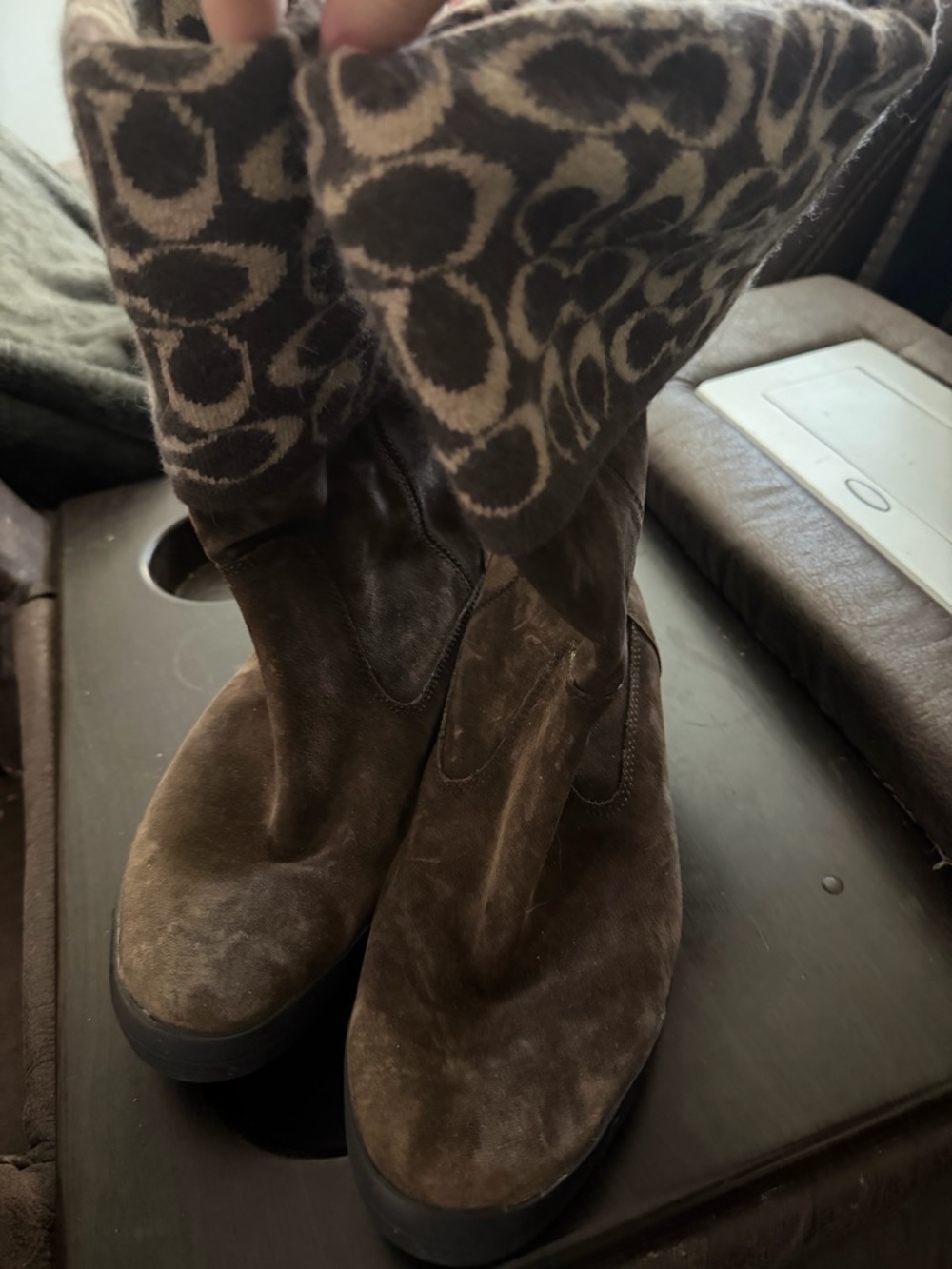Coach Brown Suede Boots with Signature Fabric Cuff